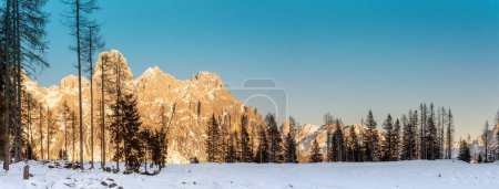 Téléchargez les photos : Dolomites, Italie Panorama de Pale di San Martino en fin d'après-midi lumière en hiver - en image libre de droit