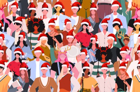 Illustration for Seamless pattern. A crowd of fashionably dressed people celebrating the new year. Vector characters. Concept of unity, equality, healthy relationships in society. - Royalty Free Image