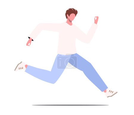 Illustration for Young modern active male moving fast. Fast lifestyle concept. Flat vector illustration isolated on white background. - Royalty Free Image