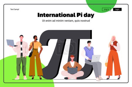 Illustration for International Pi day March 14. Flat vector illustration isolated on white background. Math Science Concept. Students studying mathematics. Modern vector concept for website development, social media, template web, banner. - Royalty Free Image