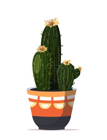 Illustration for Cactus in flower pot. Popular houseplant in colorful decorative pot. Flat vector illustration isolated on white background. - Royalty Free Image