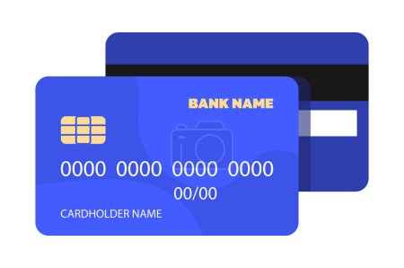 Illustration for Credit debit blue card mockup in flat style for online shopping, online payment credit card. Discount plastic cards. Business finance and online banking. Flat vector illustration isolated on white background. - Royalty Free Image