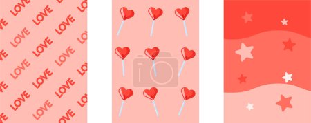 Illustration for Greeting card for Happy Valentines day. Old school Y2K vintage style. 70s 80s retro cartoon posters with hearts and lines. Vector lovely illustration in pink red colors - Royalty Free Image