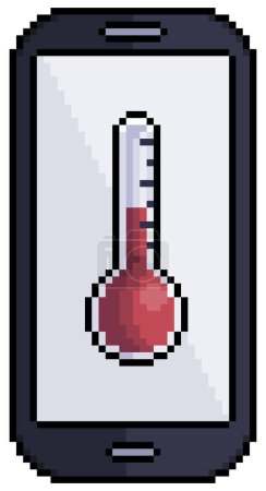 Illustration for Pixel art cell phone with thermometer icon vector icon for 8bit game on white background - Royalty Free Image
