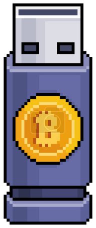 Pixel art hardwallet bitcoin and crypto vector icon for 8bit game on white background