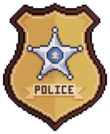 Téléchargez les illustrations : Badge de police Pixel Art. Icône vectorielle du département de police pour le jeu 8bit sur fond blanc - en licence libre de droit