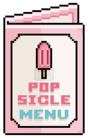 Pixel art popsicle menu, paper menu vector icon for 8bit game on white background