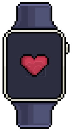 Pixel Art Smartwatch mit Herz-Symbol-Vektorsymbol für 8bit-Spiel auf weißem Hintergrund