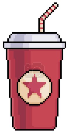Pixel Art Soda Cup Vektor-Symbol für 8bit-Spiel auf weißem Hintergrund