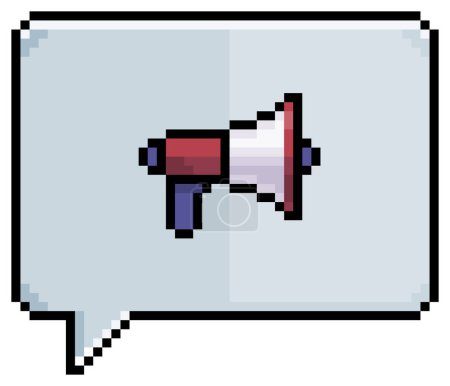 Pixel-Kunst-Sprechblase mit Megaphon-Symbol-Vektorsymbol für 8bit-Spiel auf weißem Hintergrund