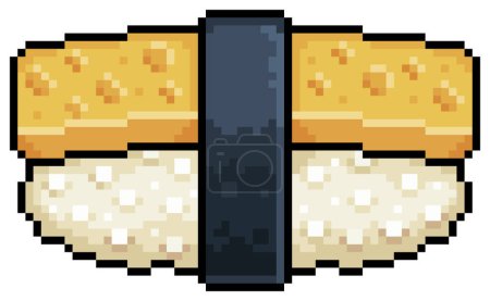 Pixel Art Tamago Nigiri Sushi japanische Lebensmittel Vektor-Symbol für 8bit-Spiel auf weißem Hintergrund