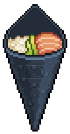 Pixel arte temaki sushi, icono de vector de comida japonesa para el juego de 8 bits sobre fondo blanco