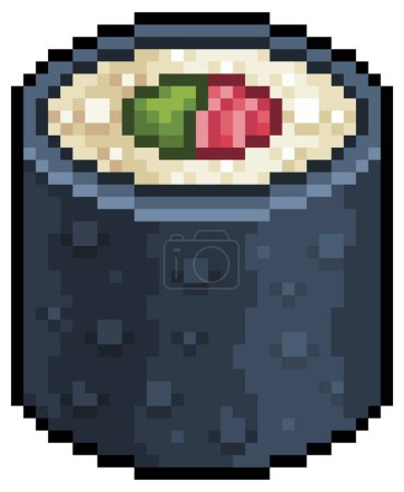 Pixel art tekka maki hosomaki sushi japanese food vector icon for 8bit game on white background