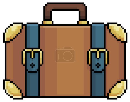 Téléchargez les illustrations : Pixel art sac de voyage icône vectorielle pour le jeu 8bit sur fond blanc - en licence libre de droit