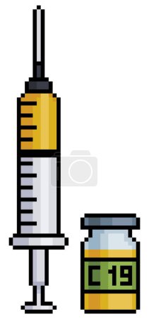 Pixel Art Impfstoff covid 19 Spritze und Ampulle Symbol für 8bit-Spiel auf weißem Hintergrund