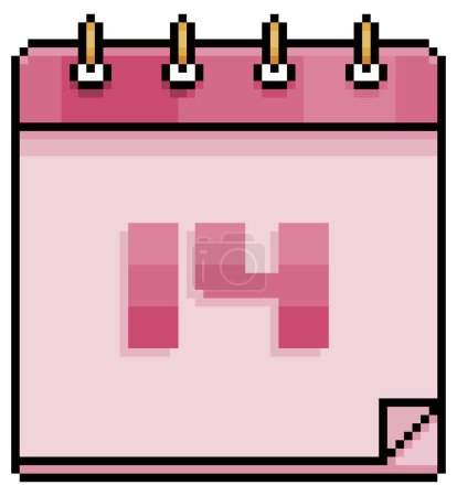 Pixel art calendar valentines day february 14 vector icon for 8bit game on white background