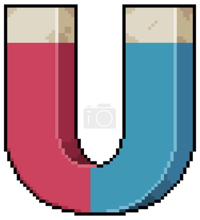 Pixel Art Magnet rot und blau Magnetismus Vektor-Symbol für 8bit-Spiel auf weißem Hintergrund