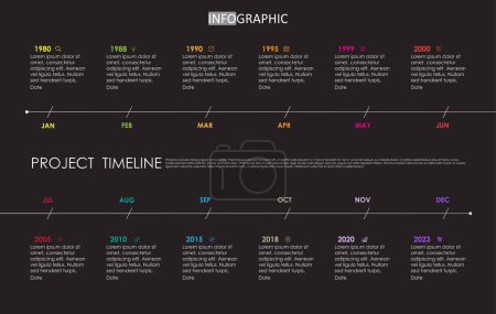Schéma chronologique du projet Modèle d'infographie pour les entreprises. Calendrier de diagramme chronologique moderne de 12 mois avec infographie vectorielle de présentation.