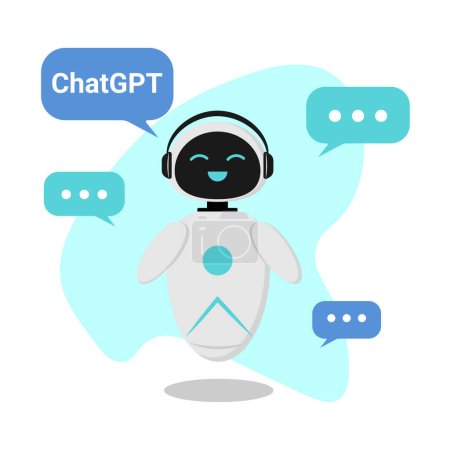 Ilustración de Ilustración de un diálogo con un chatbot AI generativo. Chat GPT aplicación que utiliza el procesamiento de lenguaje natural para comunicarse con los usuarios. Puede ayudar con las tareas, proporcionar información y ayudar a autom - Imagen libre de derechos