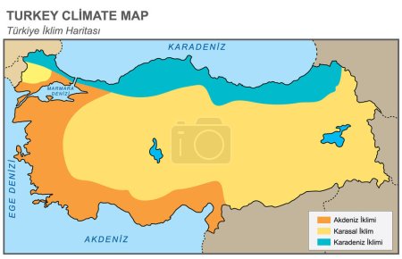 Klimakarte der Türkei (Mittelmeerklima, Kontinentalklima und Schwarzmeerklima))