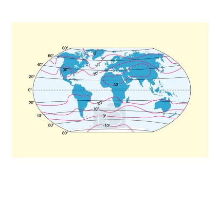 Foto de Geografía formas geográficas e ilustración vectorial de elevación. Mapa isotérmico mundial y mapa de temperatura para julio y enero - Imagen libre de derechos