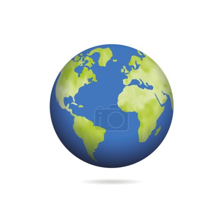 Téléchargez les illustrations : Carte du monde colorée détaillée cartographiée sur globe terrestre isolé sur fond blanc - en licence libre de droit