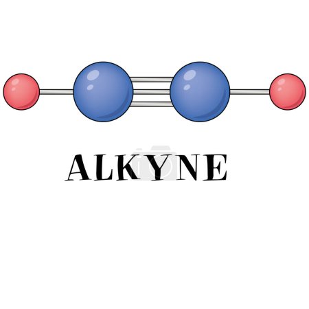 Ilustración de El compuesto químico alquilino consiste en dos átomos de carbono unidos a dos átomos de hidrógeno. Es C2H2 con un enlace triple llamado acetileno. Dibujo 3D - Imagen libre de derechos
