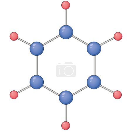 Ilustración de Dibujo 3D de ciclohexano, ciclohexano se produce mediante la hidrogenación de benceno en presencia de un catalizador de níquel Raney. Es un cicloalquano con la fórmula molecular C6H12. - Imagen libre de derechos