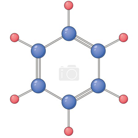 Téléchargez les illustrations : La chimie, illustration 3d de l'utilisation de cycle de benzène est C6H6 avec l'anneau de résonance de double liaison et liaison simple pour la molécule plus stable. se compose de six atomes de carbone réunis en un cycle - en licence libre de droit