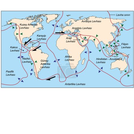 Téléchargez les illustrations : Carte du monde des plaques tectoniques. Océan continental Pacifique, plaques géographiques de lithosphère volcanique. illustration vectorielle. - en licence libre de droit