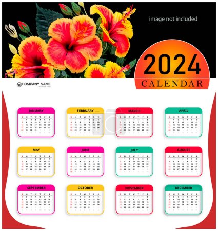Illustration for Modern 2024 calendar template editable vector - Royalty Free Image