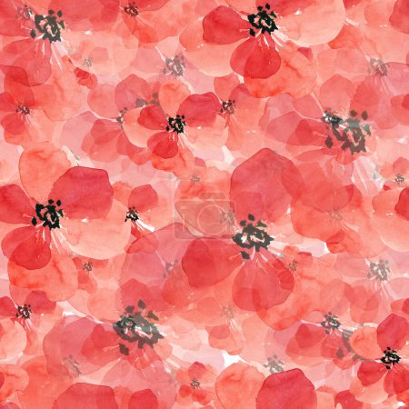 Gezeichnete Aquarell-rote Blumen auf weißem Hintergrund. Rote Blumen Aquarell nahtloses Muster. Frühling. Sommer. Heimtextilien. Stoffdruck. Floraler Hintergrund.