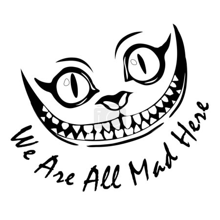 Téléchargez les illustrations : Cheshire chat avec un large sourire, illustration vectorielle - en licence libre de droit