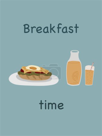 Illustration for Brunch banner with orange juice and sandwich. Vector illustration - Royalty Free Image