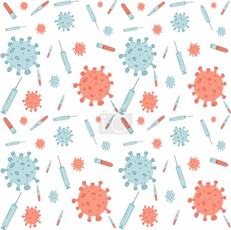 Illustration for Coronavirus seamless pattern hand drawn molecules . Vector illustration - Royalty Free Image