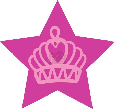Téléchargez les illustrations : Barbiecore couronne dessinée à la main vecteur situé dans une étoile. Illustration vectorielle - en licence libre de droit