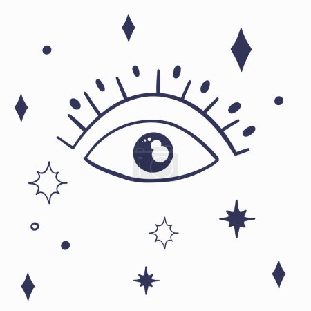 Alchemy esoteric eye stars blick illustration. Vector illustration