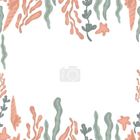 Ilustración de Borde de algas marinas diseño plano pinl y colores pastel azules. Ilustración vectorial - Imagen libre de derechos