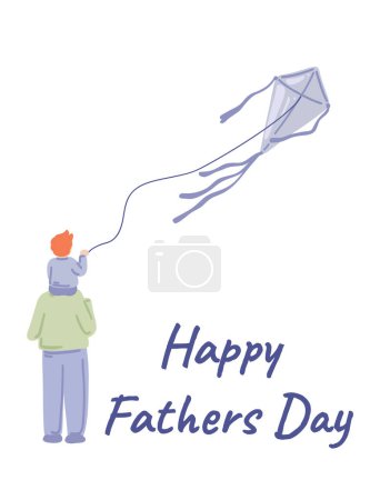 Happy fathers day with father boy and kite flat design. Vector illustration