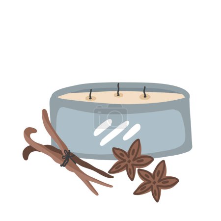 Candle flat design scented with cinnamon. Vector illustration