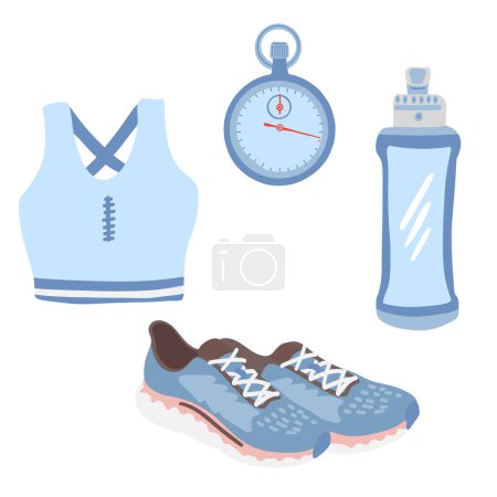 Illustration for Run set group of icons flat design blue colour snickers top bottle. Vector illustration - Royalty Free Image