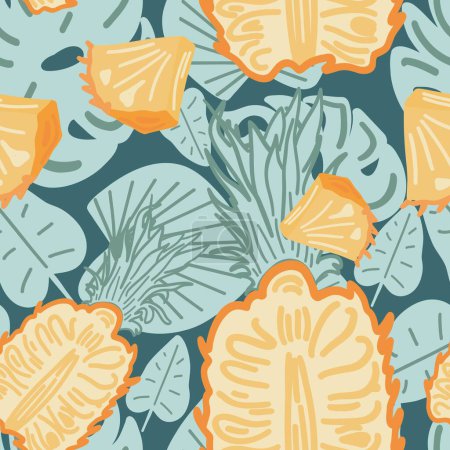 Dunkler Hintergrund flaches Design nahtloses Muster mit Ananas. Vektorillustration