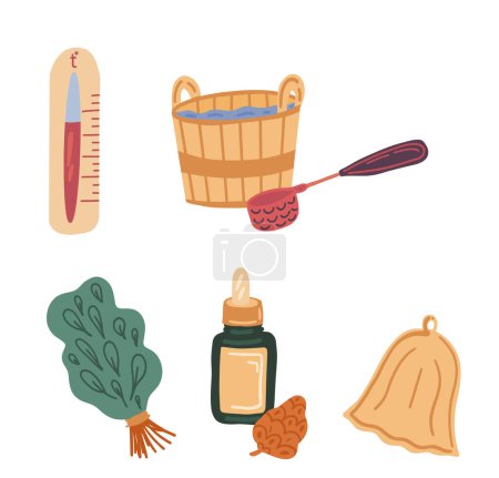 Flat design set of sauna equipment. Vector illustration