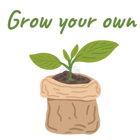 Züchten Sie Ihre eigene flache Design-Pflanze in einer Papiertüte. Vektorillustration