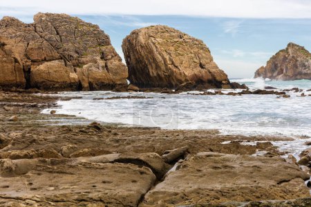 Coastal rocks eroded since the Glaciation and the Atlantic Ocean. Costa Quebrada Geopark, Cantabria, Spain.