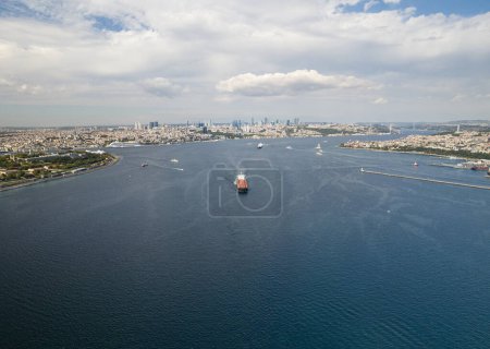 Photo for Aerial view of freight ship with cargo containers - Royalty Free Image