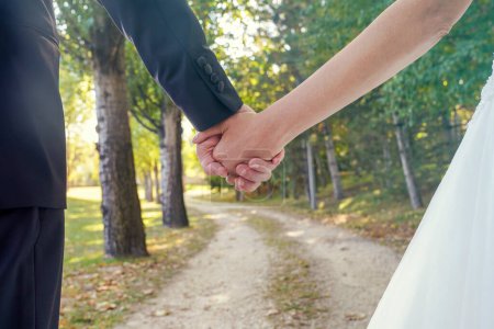 Téléchargez les photos : Mariée et marié tenant la main - en image libre de droit