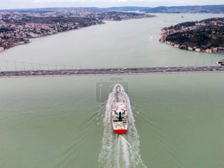 Photo for Aerial view of freight ship with cargo containers - Royalty Free Image