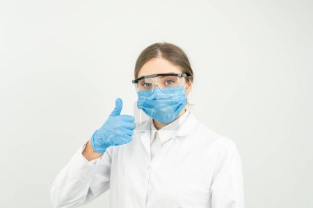 Photo for Portrait of female Scientist posing over white studio background - Royalty Free Image