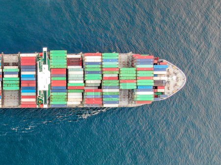 Photo for Aerial view of freight ship with cargo containers. - Royalty Free Image